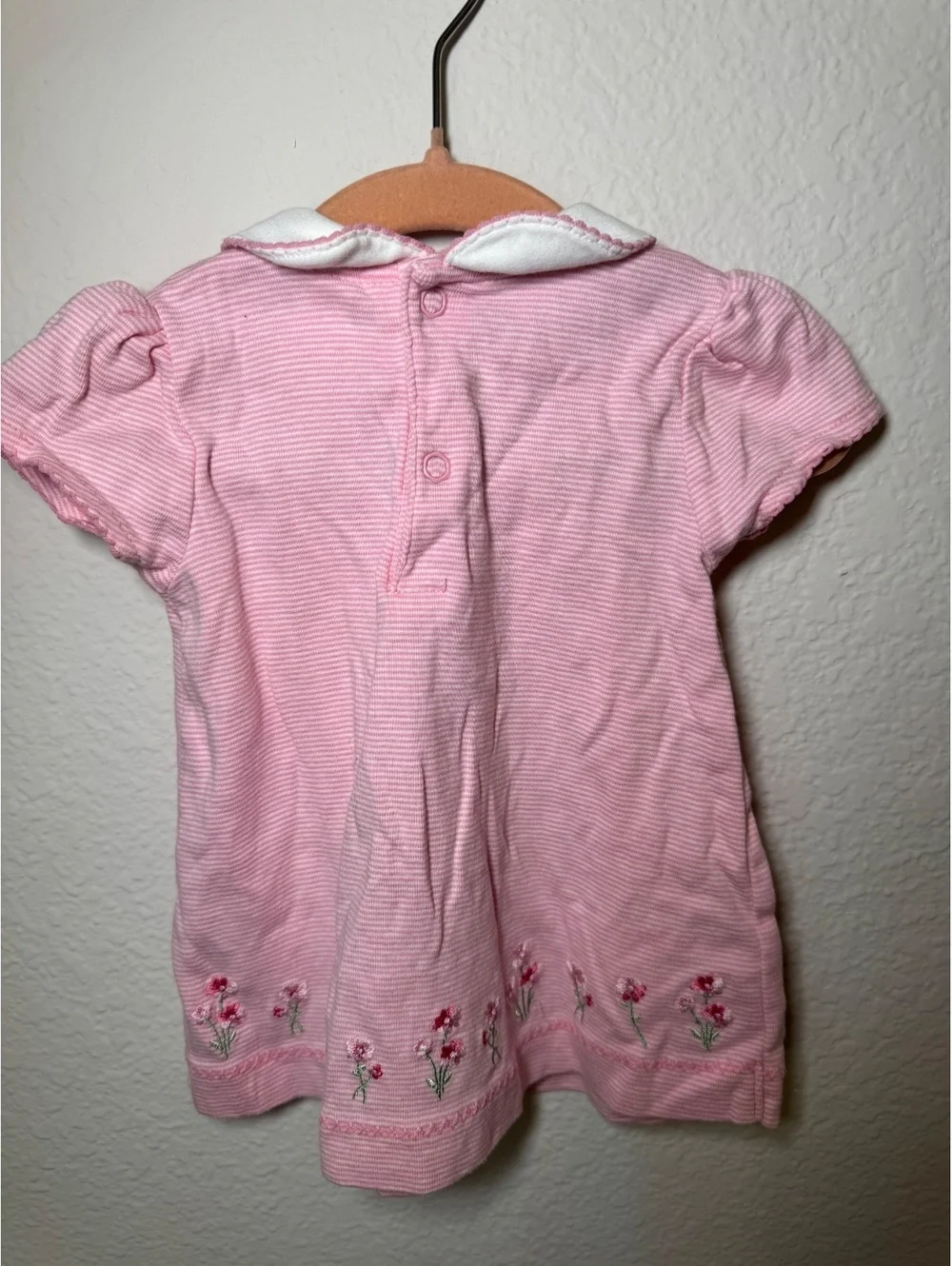 Vintage Carter's Baby Girl Pink Dress Floral Embroidery and White Peter Pan